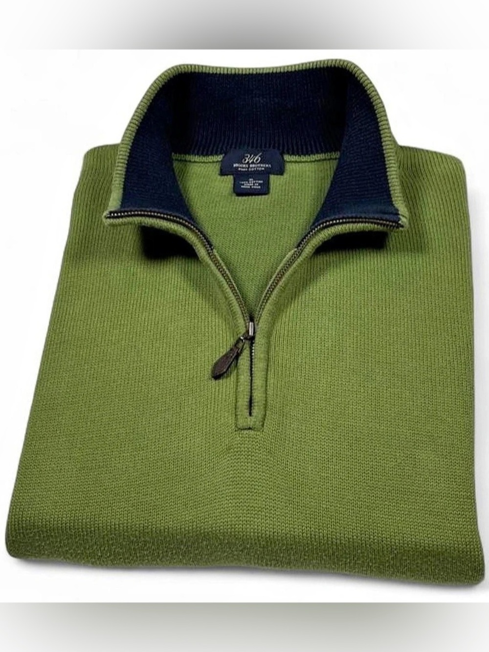 MINT! Brooks Brothers Green Quarter Zip Sweater Navy Collar Men’s Size XL Golf